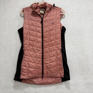LL Bean Vest Womens Medium Pink Hooded PrimaLoft Quilted Insulated Hiking
